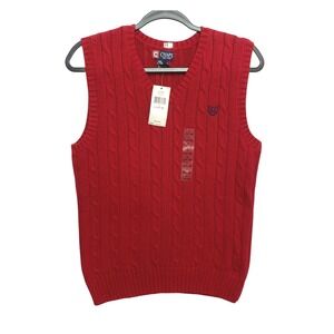 Chaps Sweater Vest Boys Size L 14-16 Red Cable Knit V-Neck Cotton Holiday